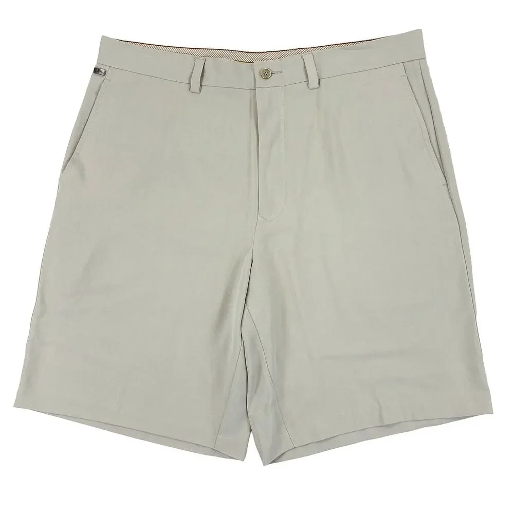 Tommy Bahama 90% Silk Shorts Mens 35 Tan Khaki Flat Front Golf Luxury Resort